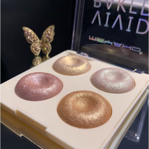 Four-color Baked Highlighter Palette With Shimmering Eyeshadow