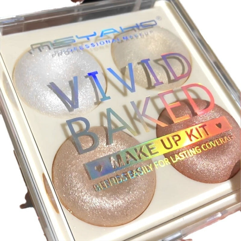 Four-color Baked Highlighter Palette With Shimmering Eyeshadow